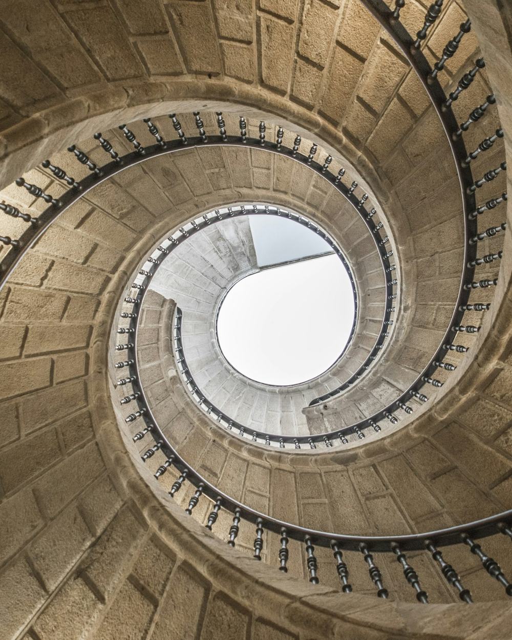 Triple spiral staircase seen from below